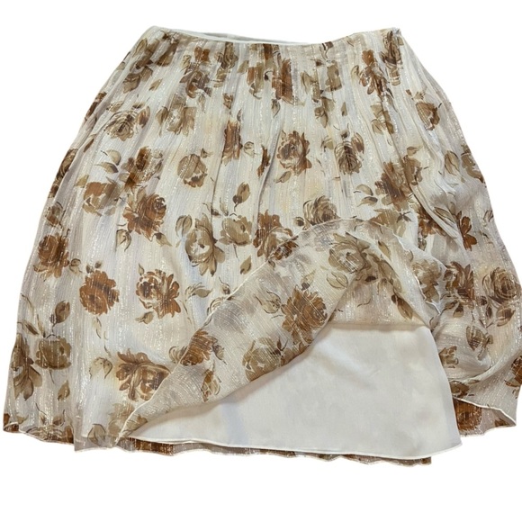 Chadwick’s Silk Floral Cream & Brown ALine Skirt Size 16 Metallic Thread Vintage - Picture 4 of 11